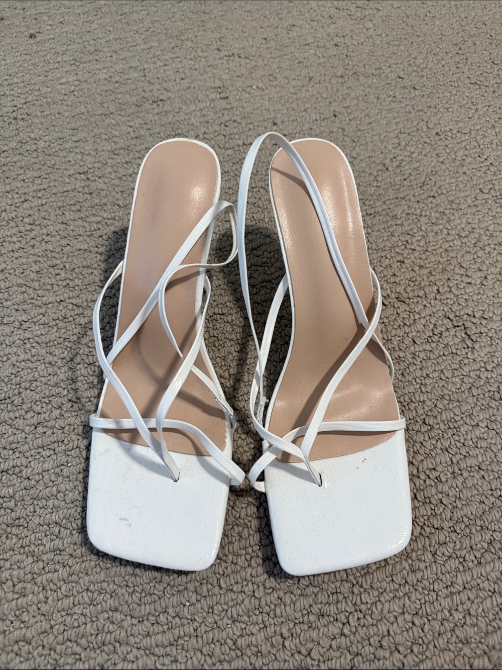 Women's White Strappy Square-Toe Sandals